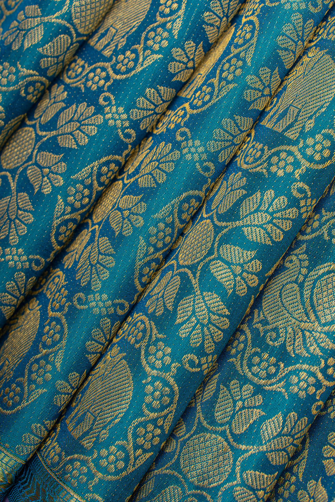Peacock blue traditional pure kanchipuram silk saree