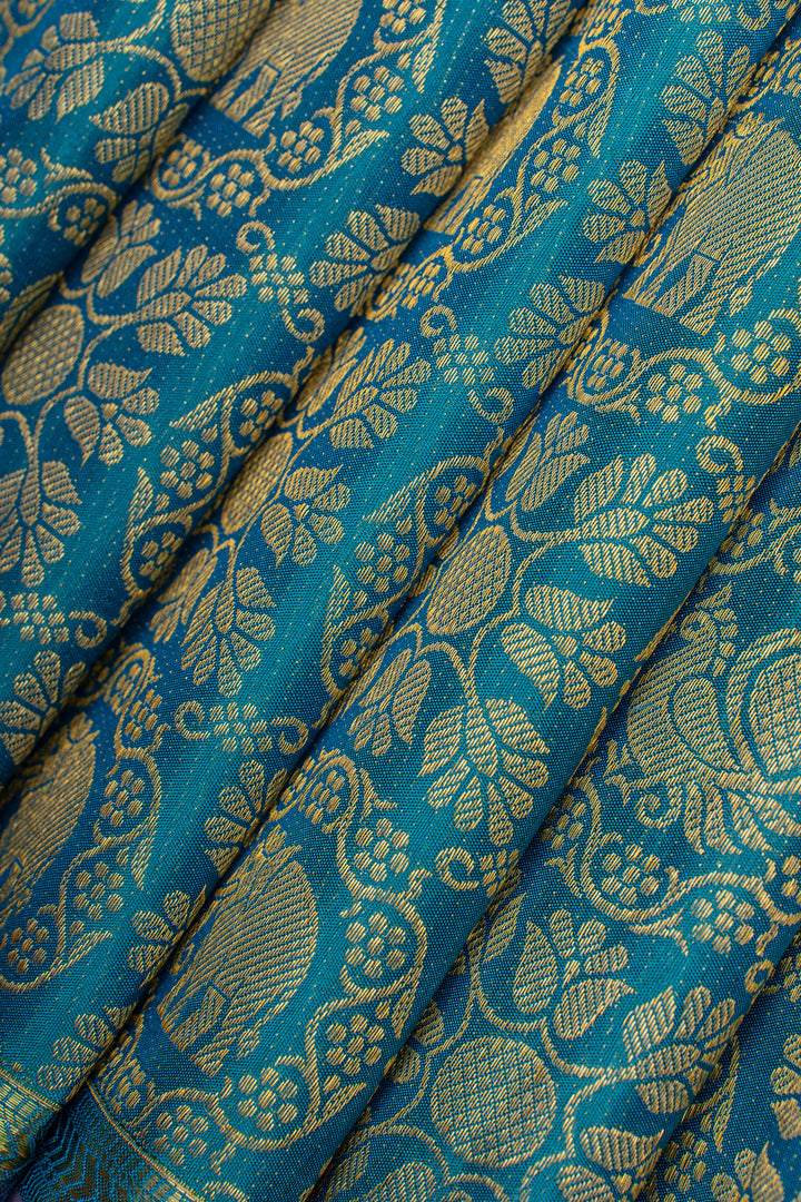 Peacock blue traditional pure kanchipuram silk saree