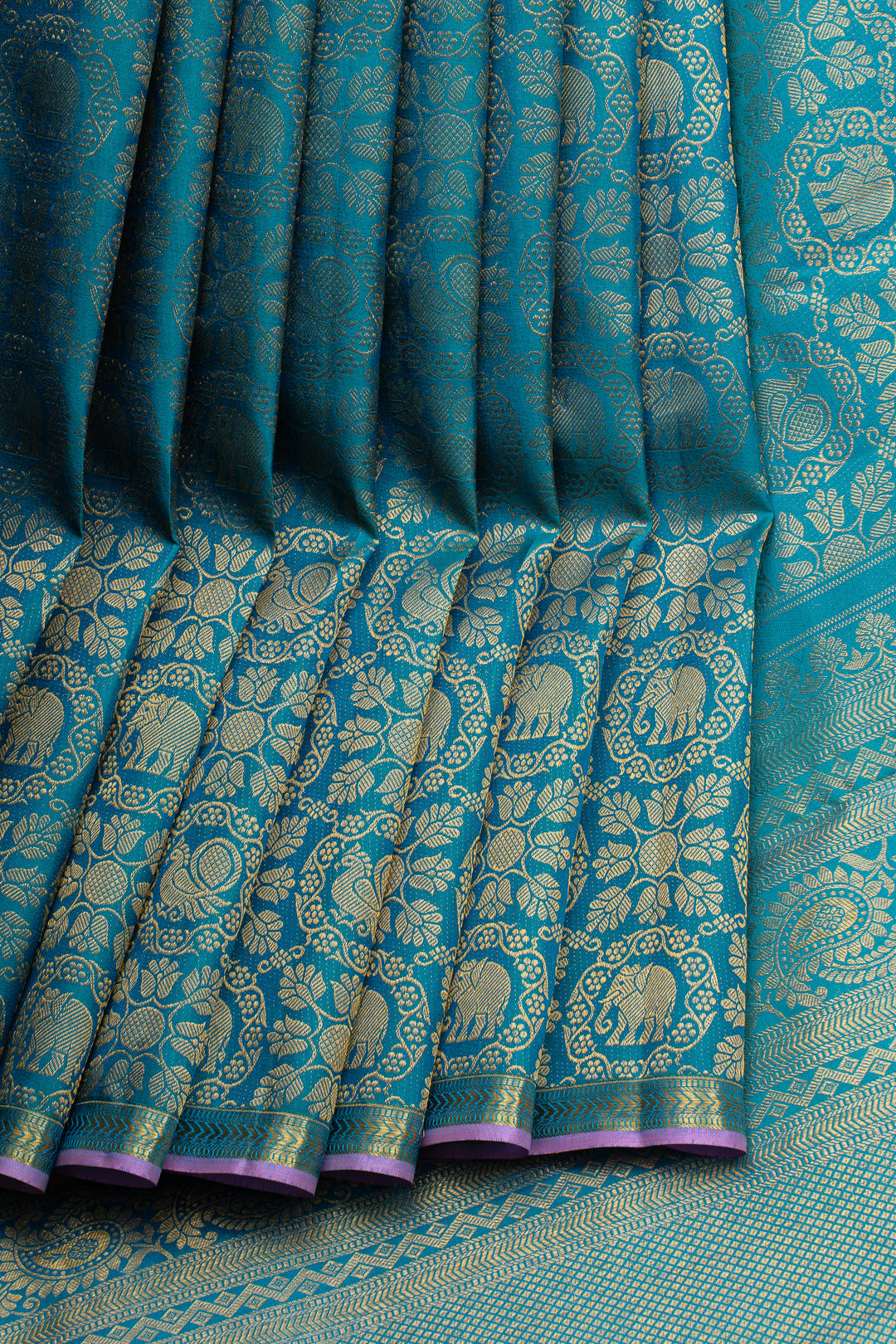 Peacock blue traditional pure kanchipuram silk saree