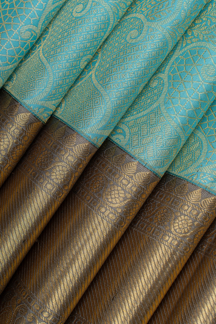 Sky blue and grey brocade  pure kanchipuram silk saree
