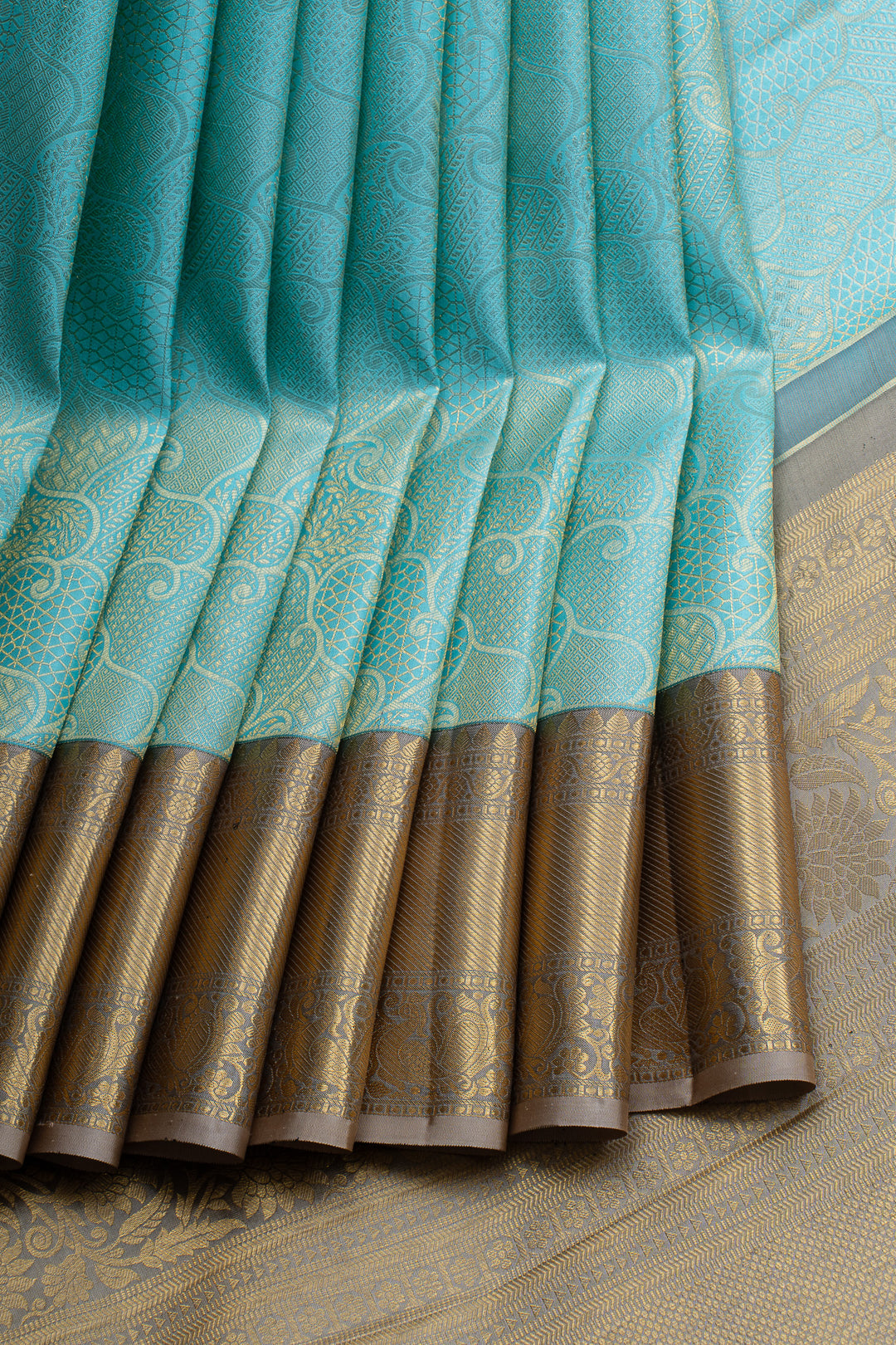 Sky blue and grey brocade  pure kanchipuram silk saree