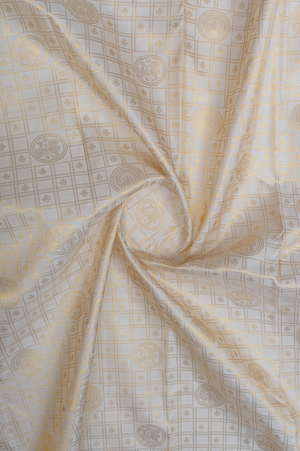 Ivory and yellow brocade pure kanchipuram silk saree