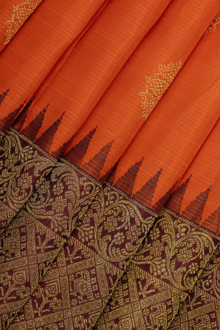 Orange and brown Vairaoosi  pure kanchipuram silk saree