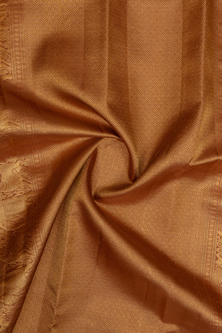 Rust orange neli stripes pure kanchipuram silk saree