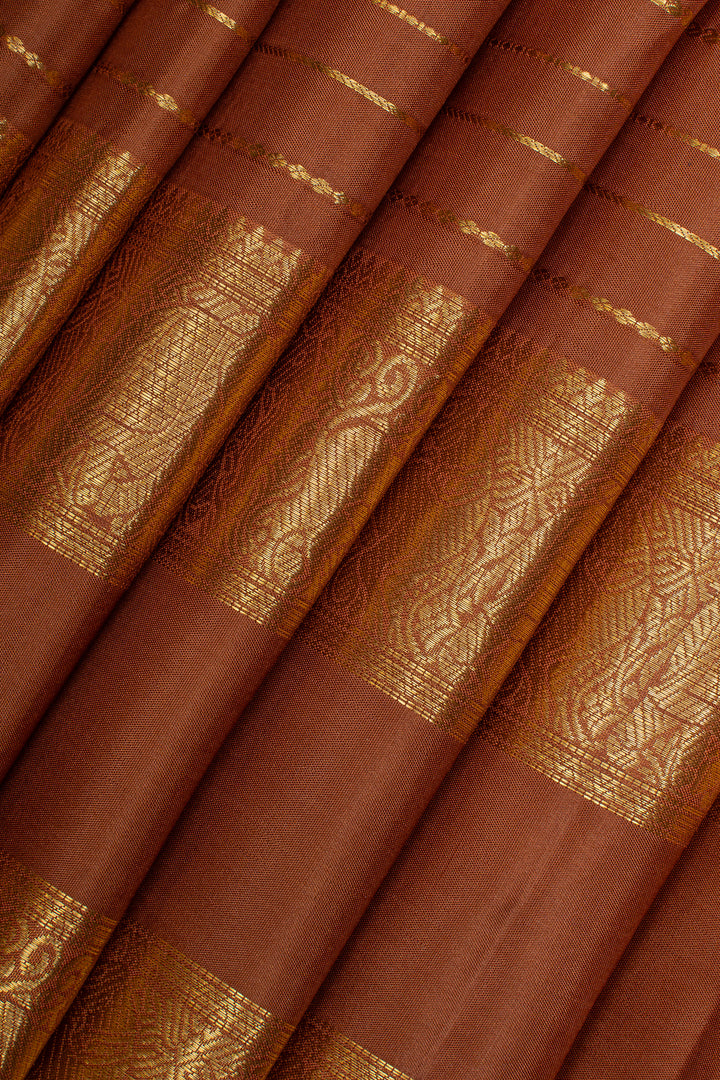 Rust orange neli stripes pure kanchipuram silk saree