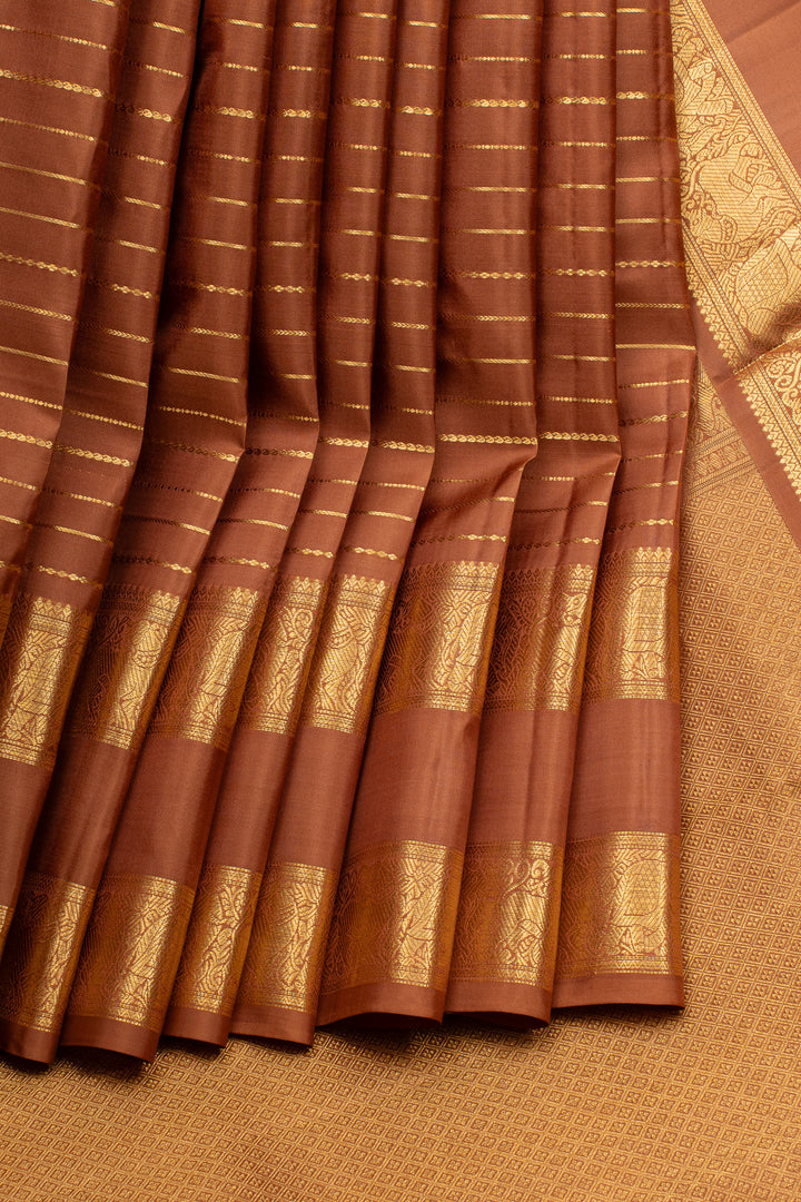 Rust orange neli stripes pure kanchipuram silk saree