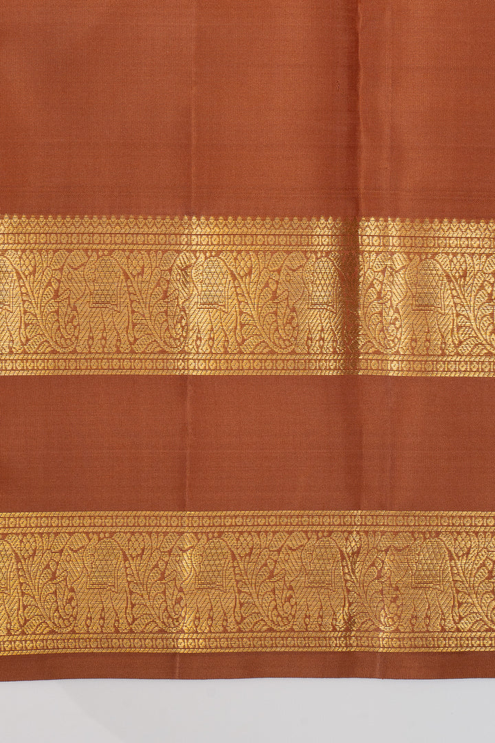 Rust orange stripes pure kanchipuram silk saree