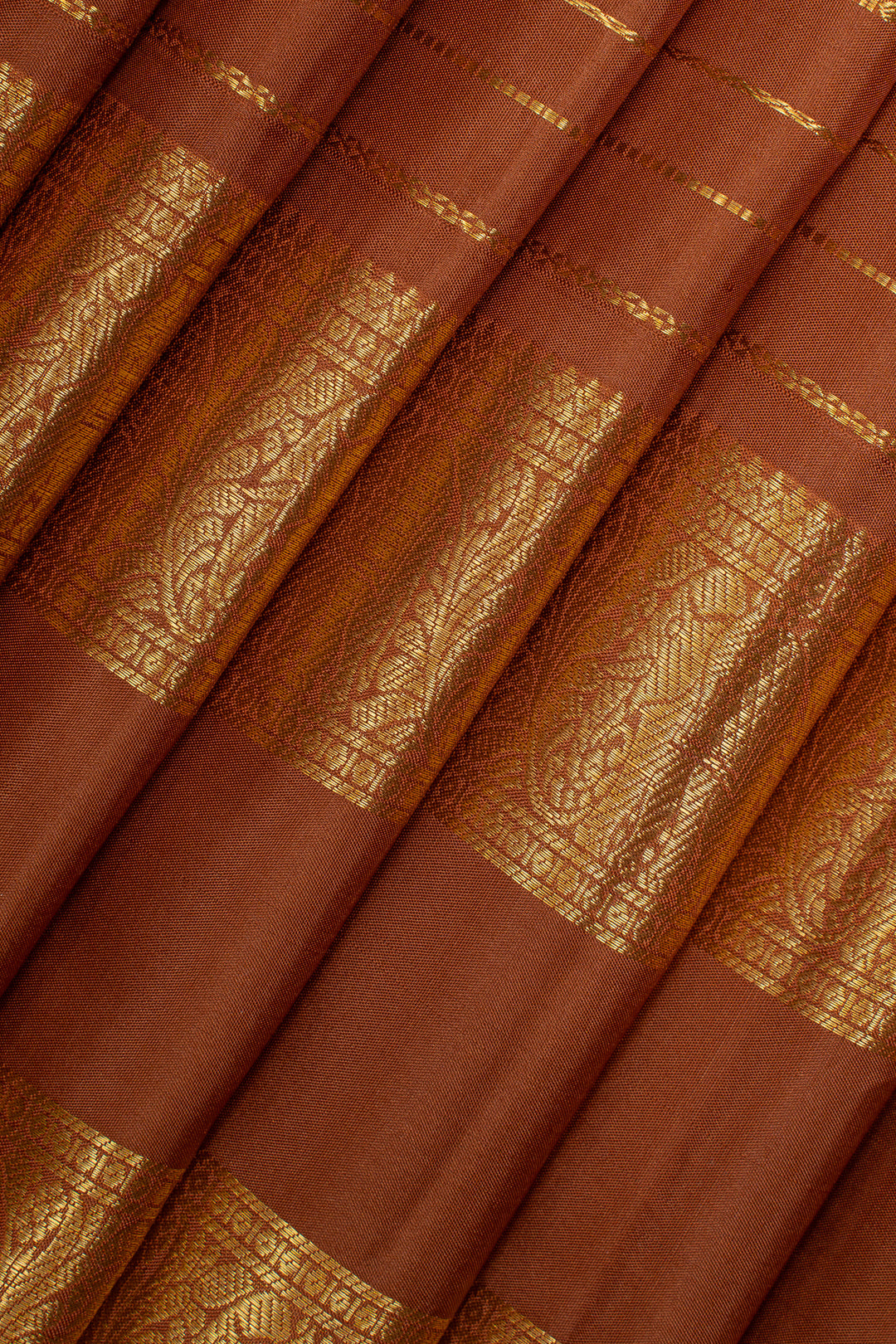 Rust orange stripes pure kanchipuram silk saree