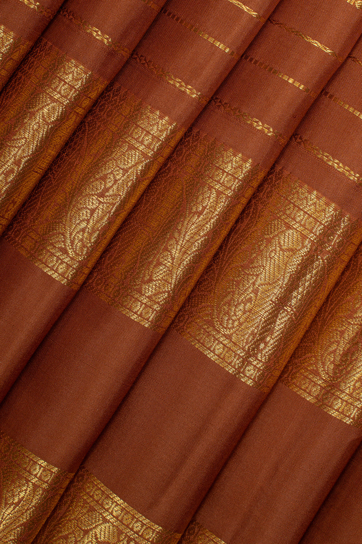 Rust orange stripes pure kanchipuram silk saree