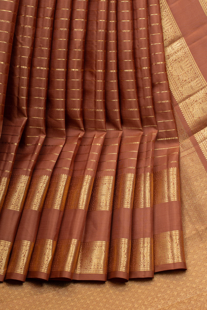 Rust orange stripes pure kanchipuram silk saree