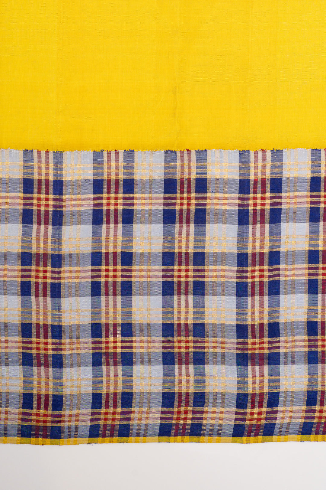 Khaki multi checks pure kanchipuram silk saree