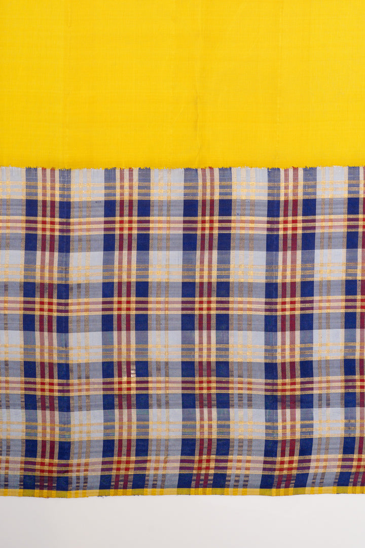 Khaki multi checks pure kanchipuram silk saree
