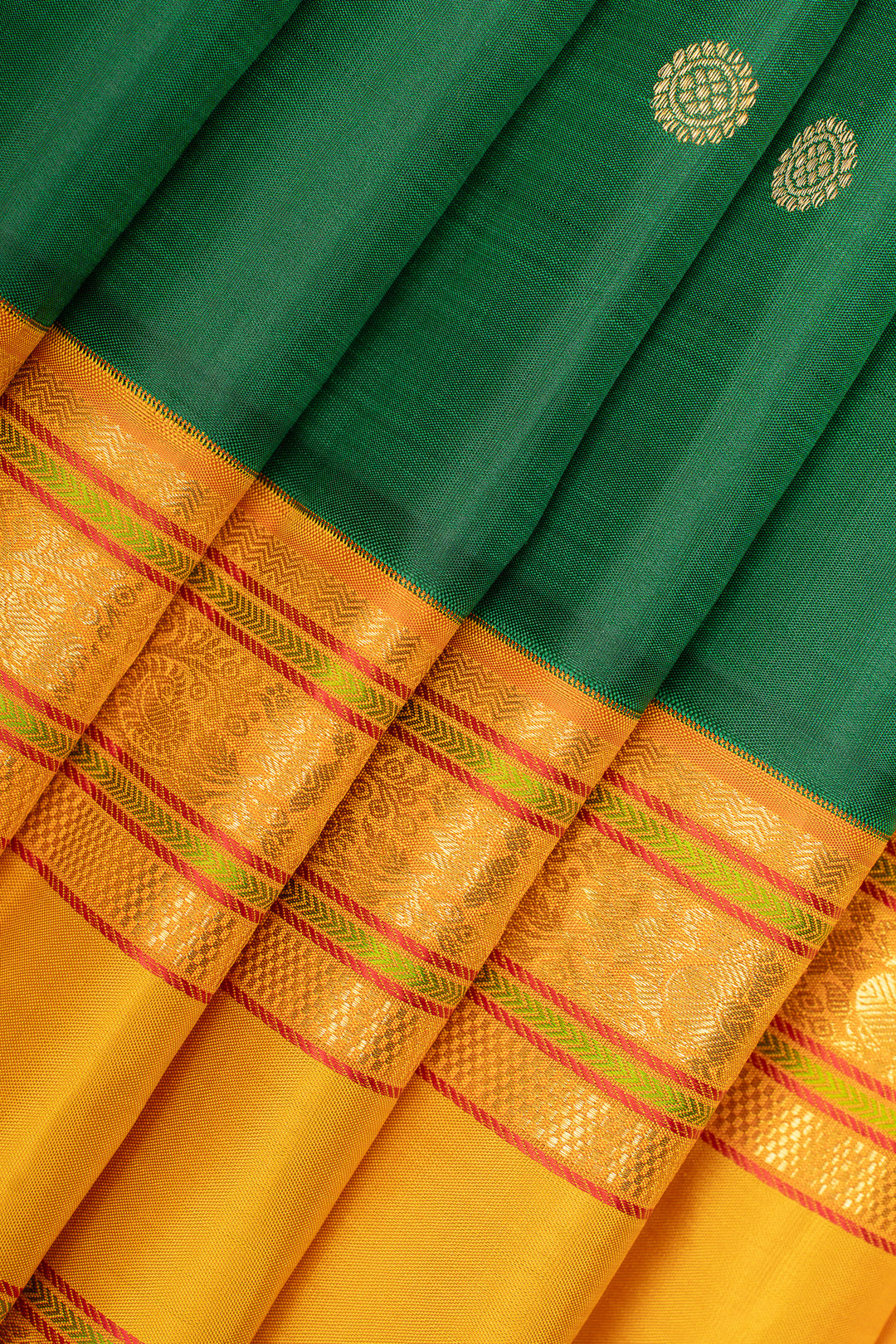 Bottle green and mustard rettai pettu pure kanchipuram silk saree