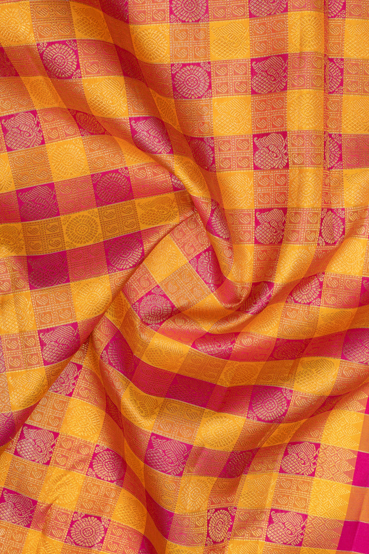 Royal purple lakshabuttaus multi checks border pure kanchipuram silk saree