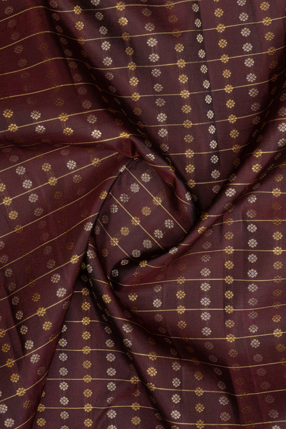 Royal purple lakshabuttaus multi checks border pure kanchipuram silk saree
