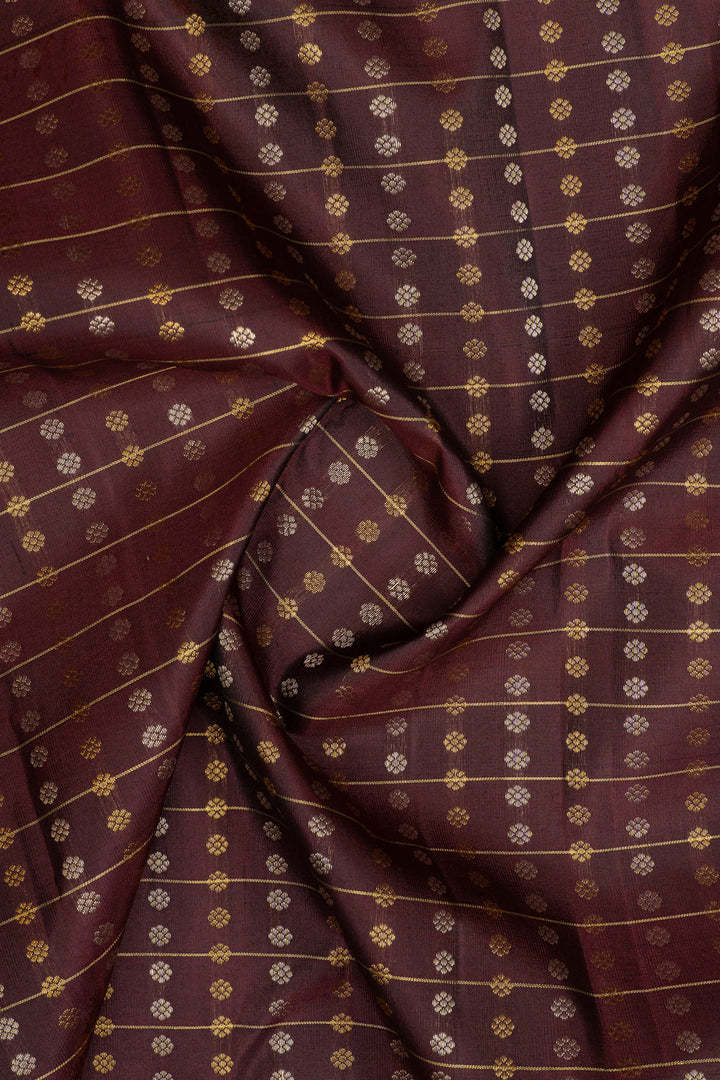 Royal purple lakshabuttaus multi checks border pure kanchipuram silk saree