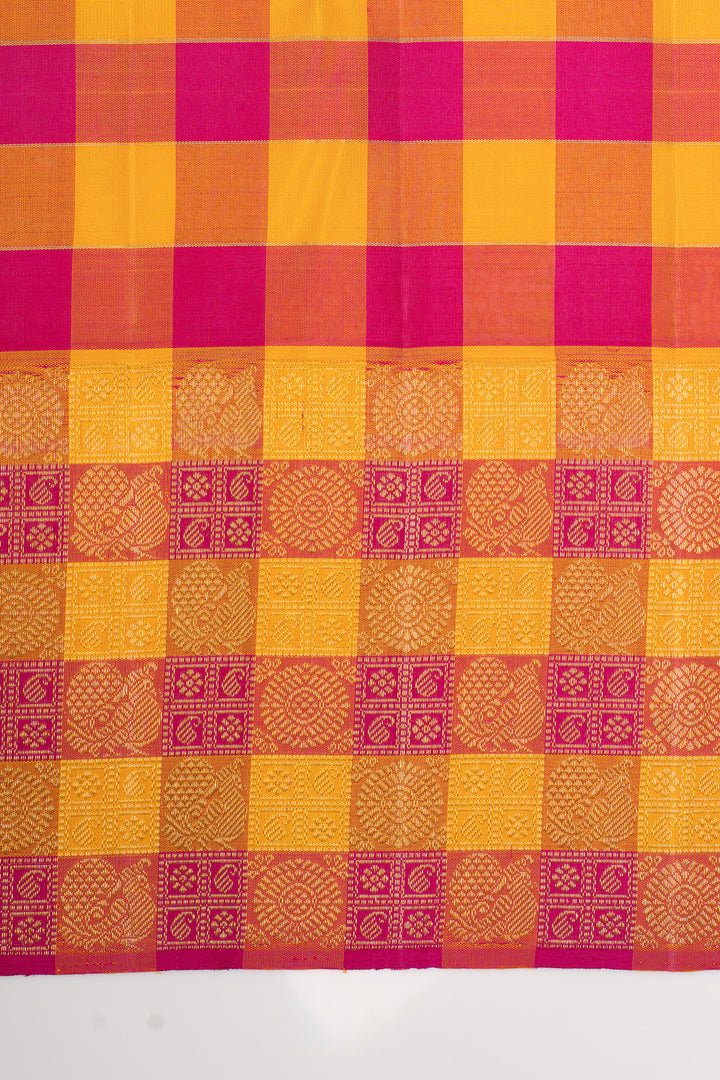 Royal purple lakshabuttaus multi checks border pure kanchipuram silk saree