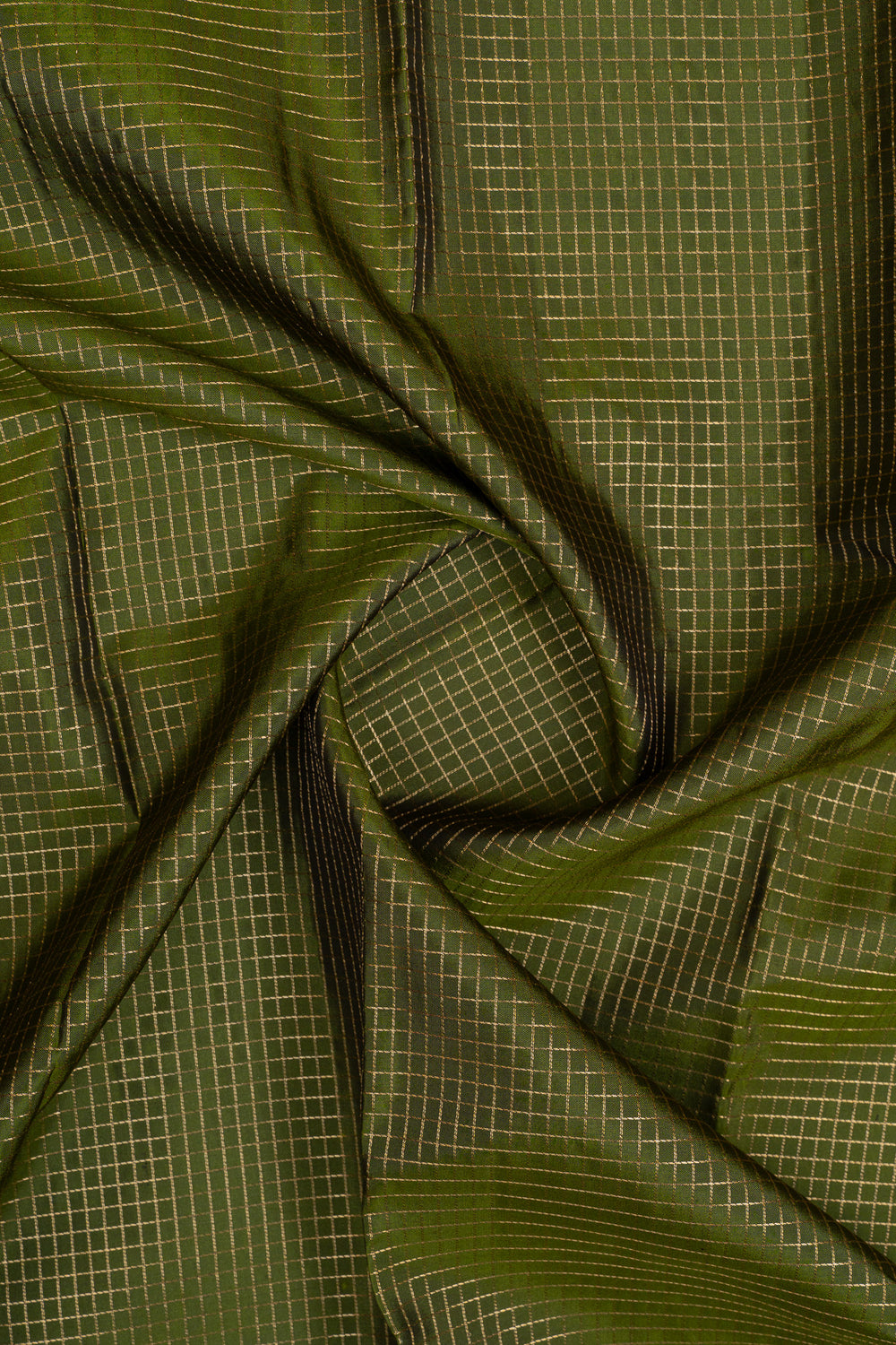 Mehandi green zari checks pure kanchipuram silk saree