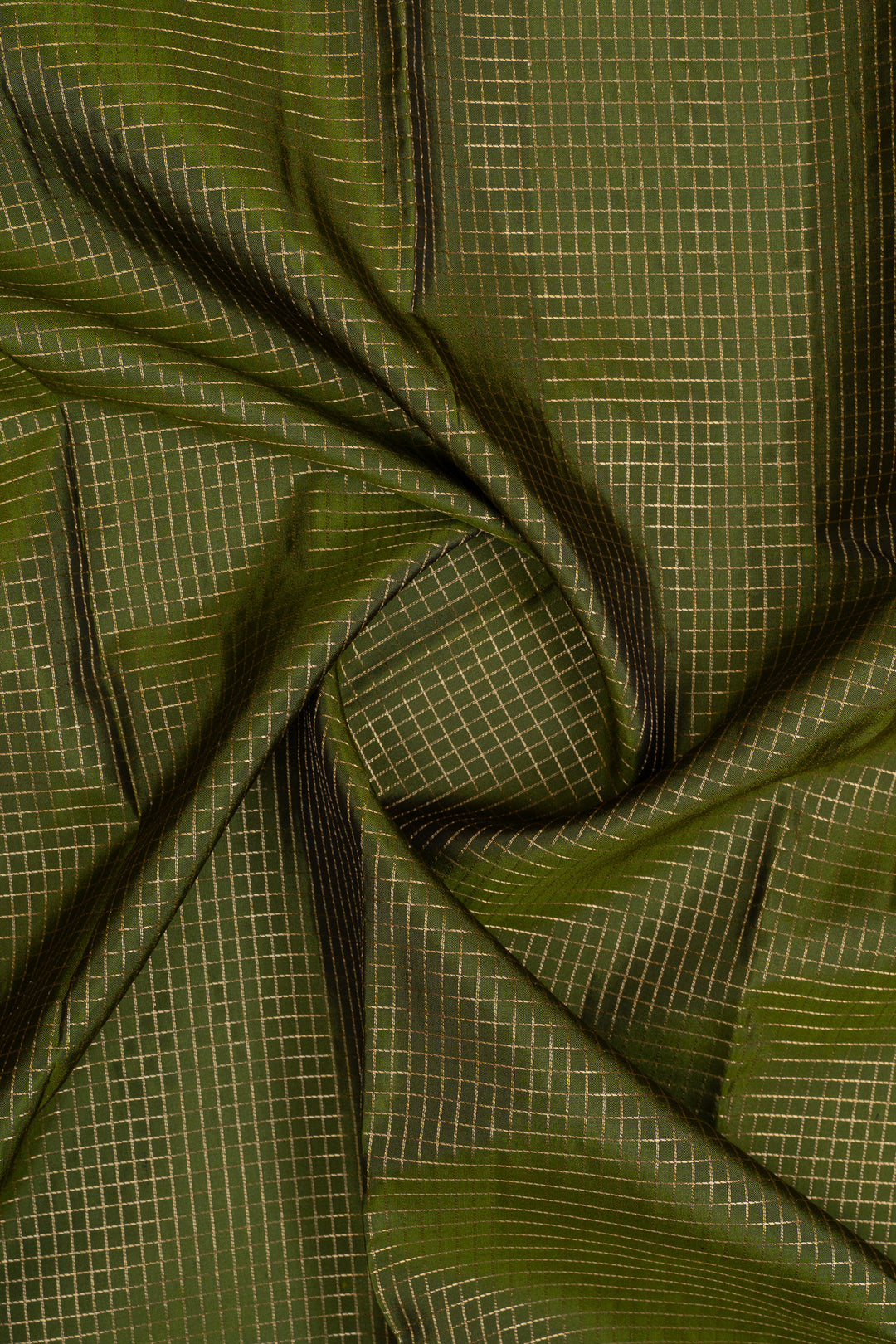 Mehandi green zari checks pure kanchipuram silk saree