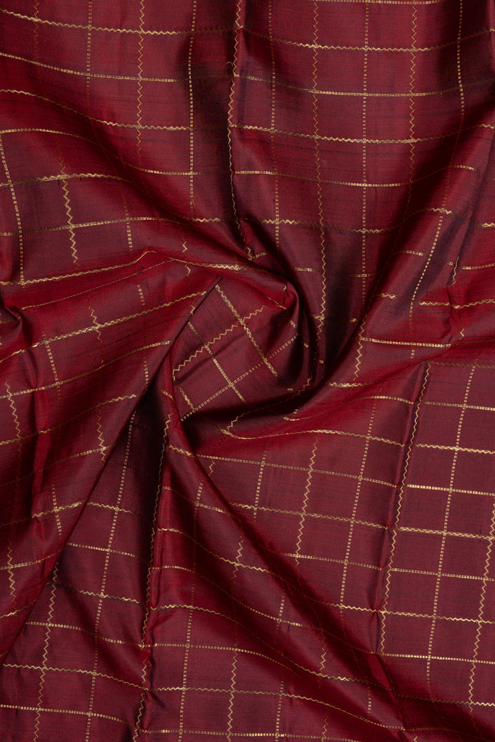 Maroon and green neli checks pure kanchipuram silk saree