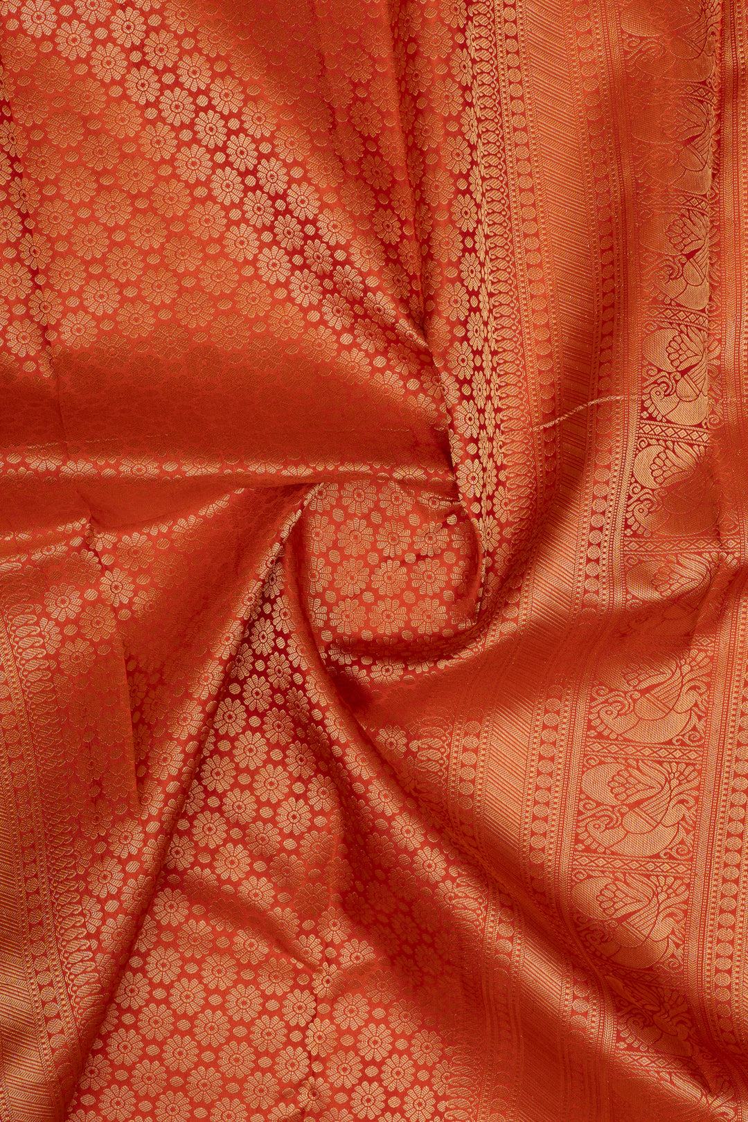 Rust orange traditional pure kanchipuram silk saree