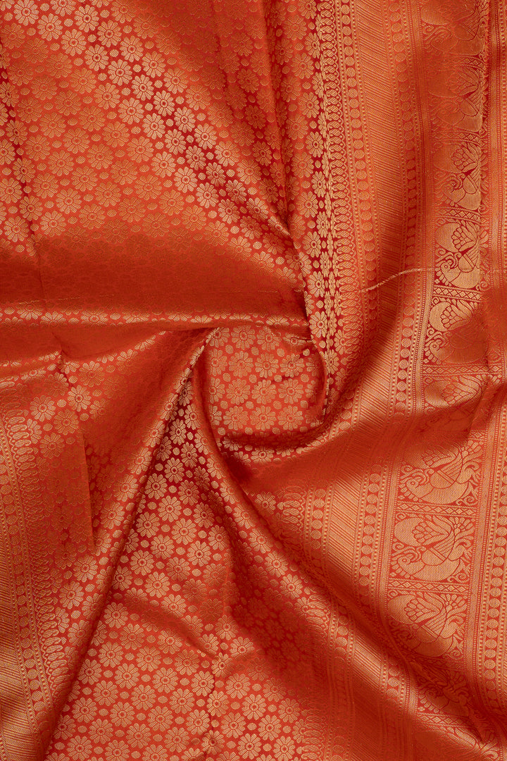 Rust orange traditional pure kanchipuram silk saree