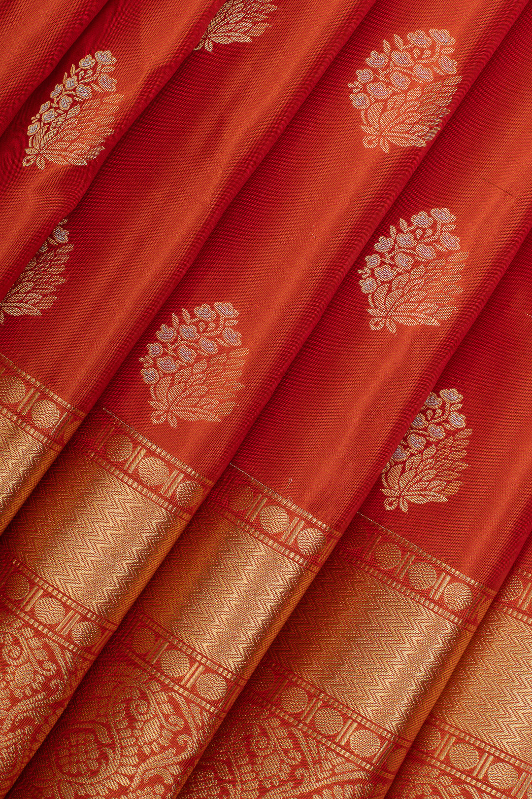 Rust orange traditional pure kanchipuram silk saree