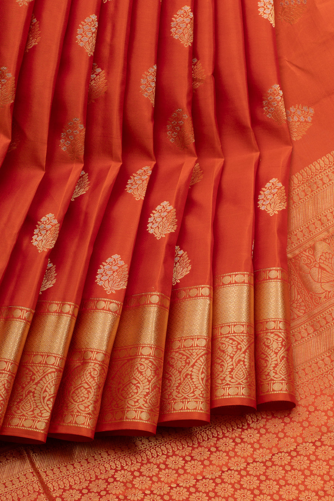 Rust orange traditional pure kanchipuram silk saree