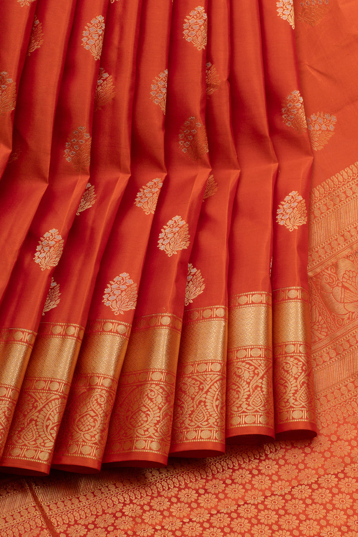 Rust orange traditional pure kanchipuram silk saree