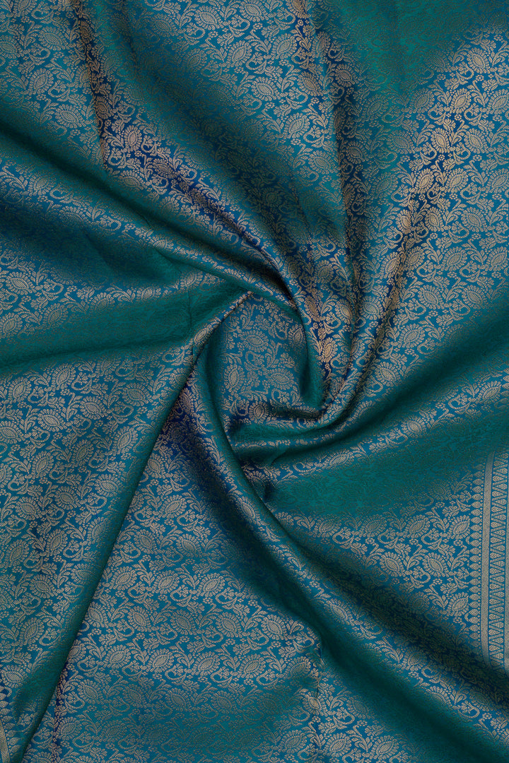 Peacock blue brocade pure kanchipuram silk saree