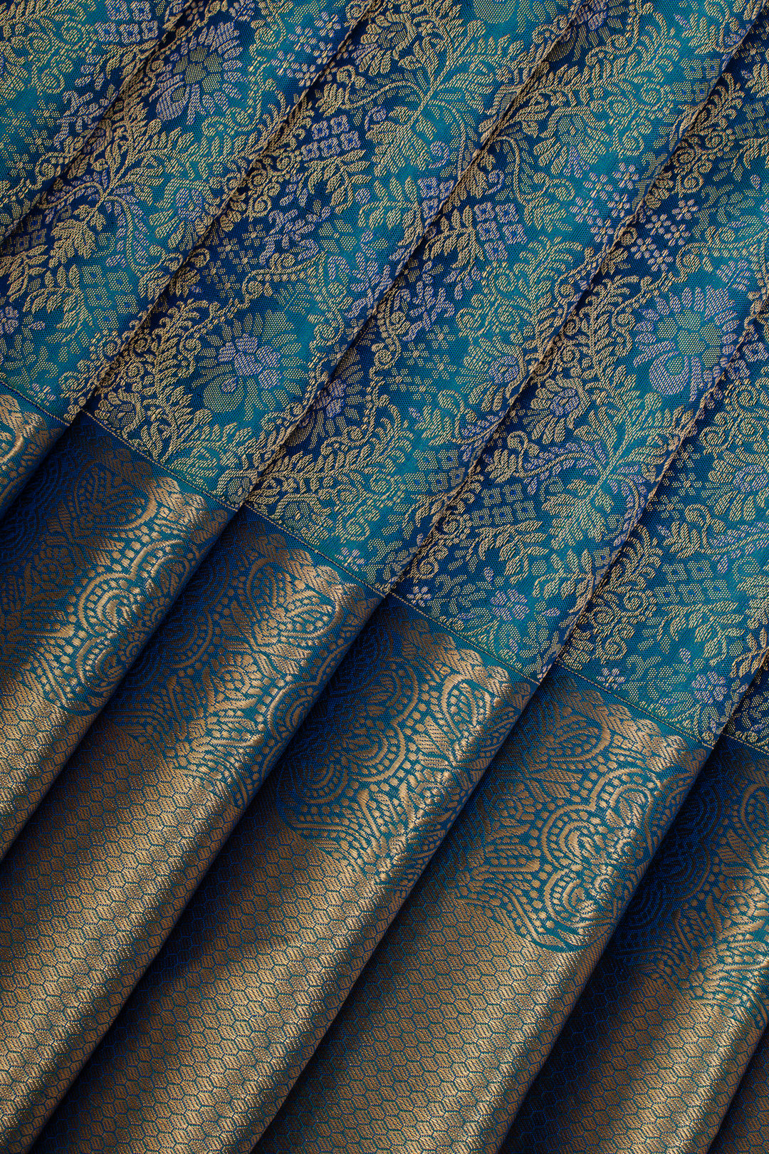 Peacock blue brocade pure kanchipuram silk saree