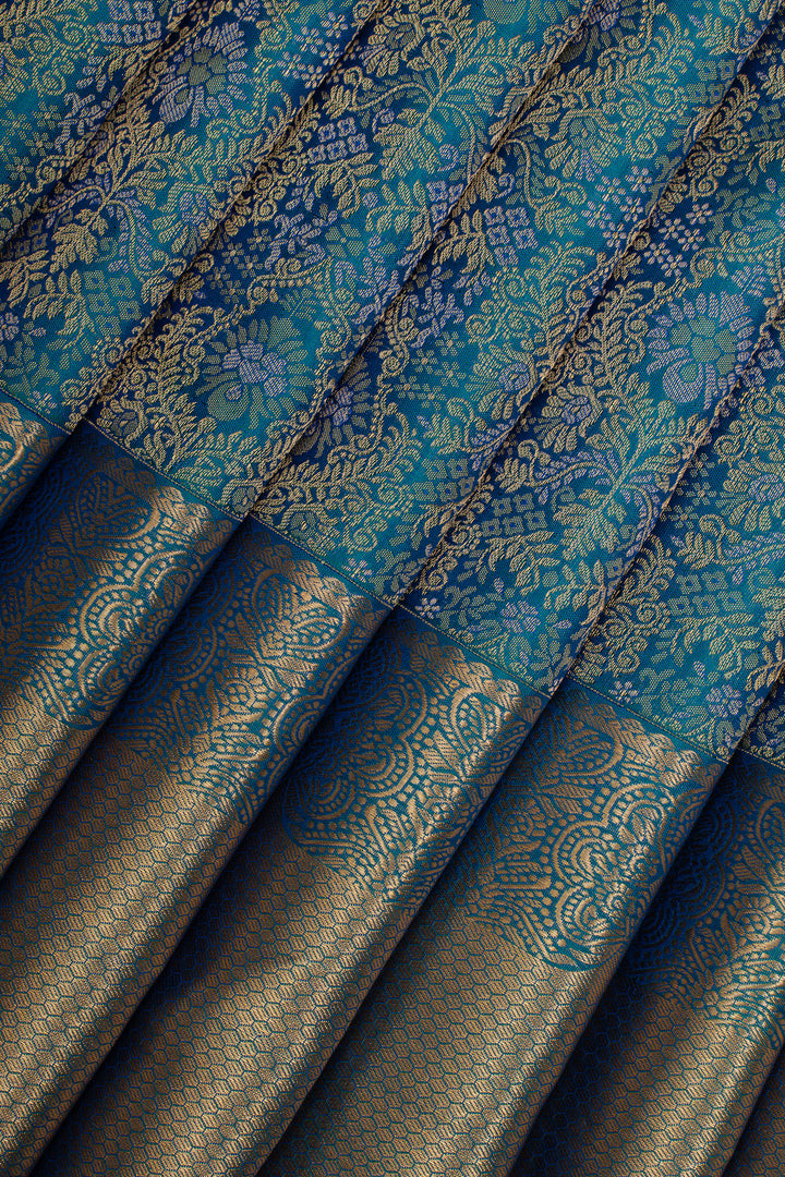 Peacock blue brocade pure kanchipuram silk saree