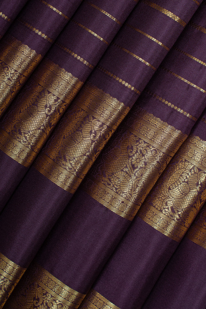 Aubergine purple neli stripes  pure kanchipuram silk saree
