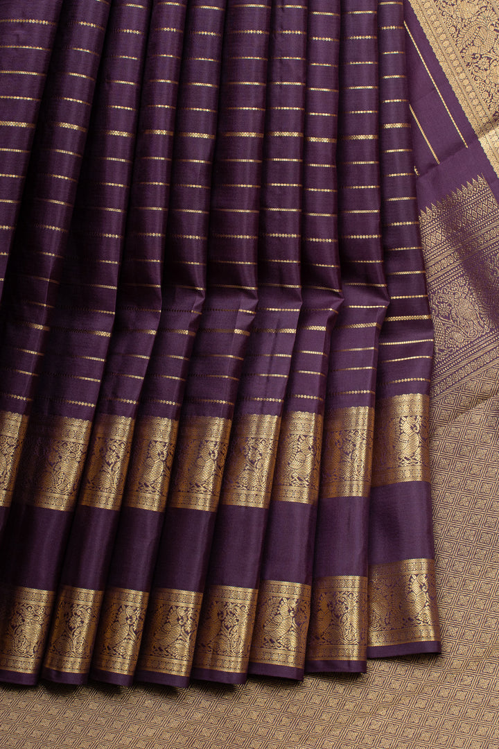 Aubergine purple neli stripes  pure kanchipuram silk saree