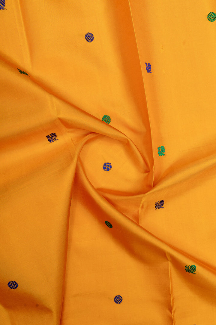 Mustard and purple threadwork pure kanchipuram silk saree