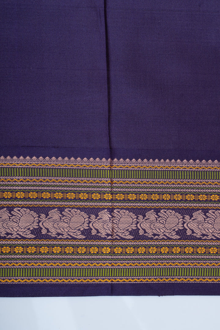 Mustard and purple threadwork pure kanchipuram silk saree