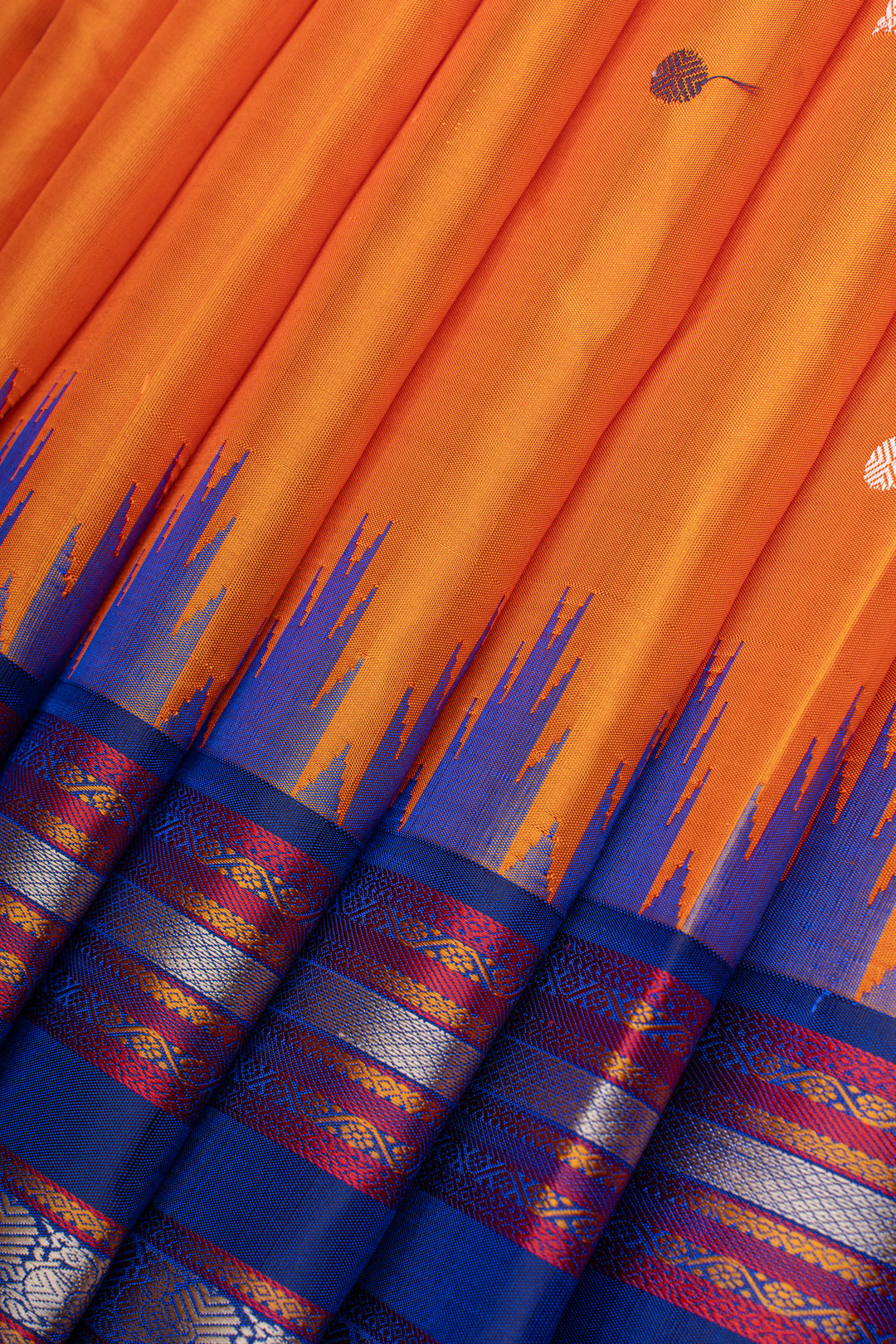 Rust orange threadwork pure kanchipuram silk saree