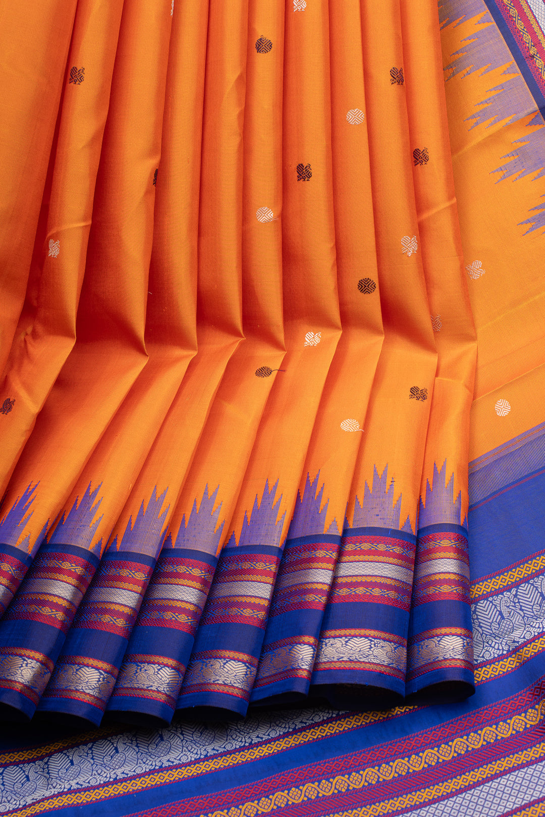 Rust orange threadwork pure kanchipuram silk saree
