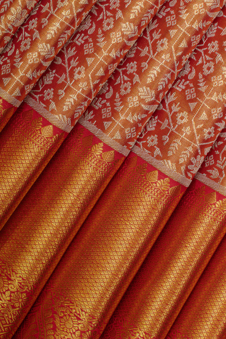 Peach and gold tissue pure Kanchipuram  silk saree