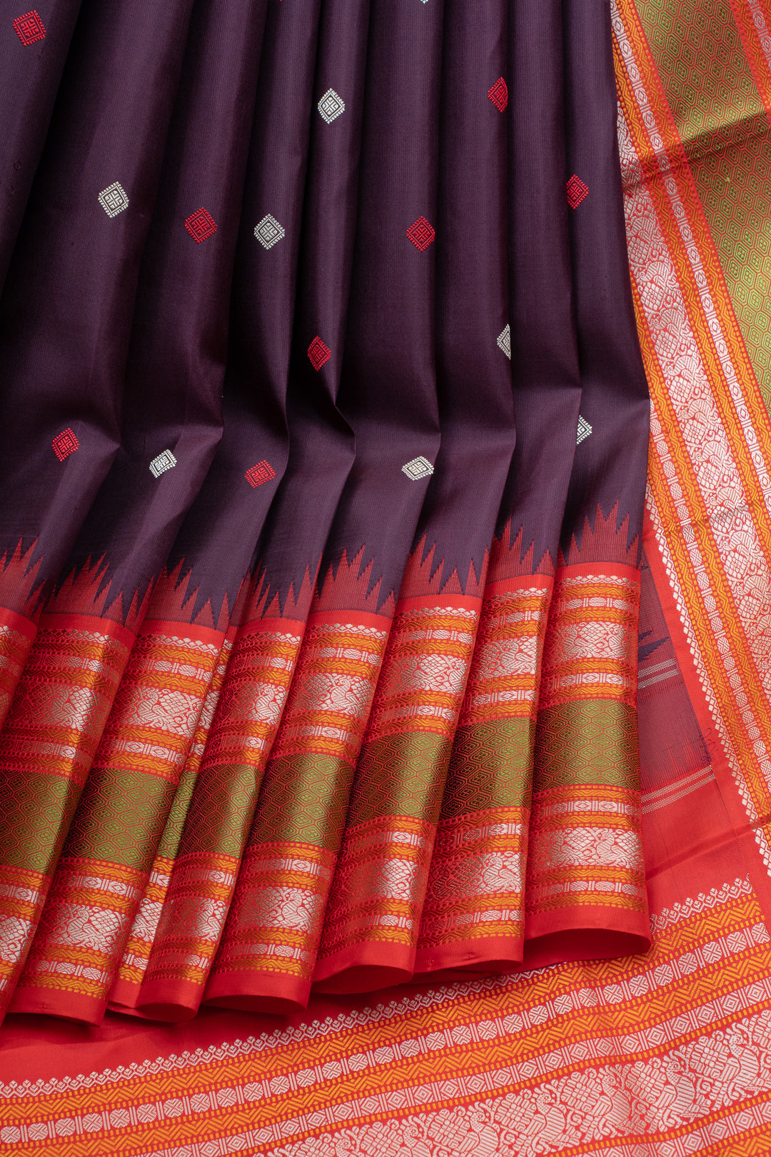 Purple threadwork pure kanchipuram silk saree