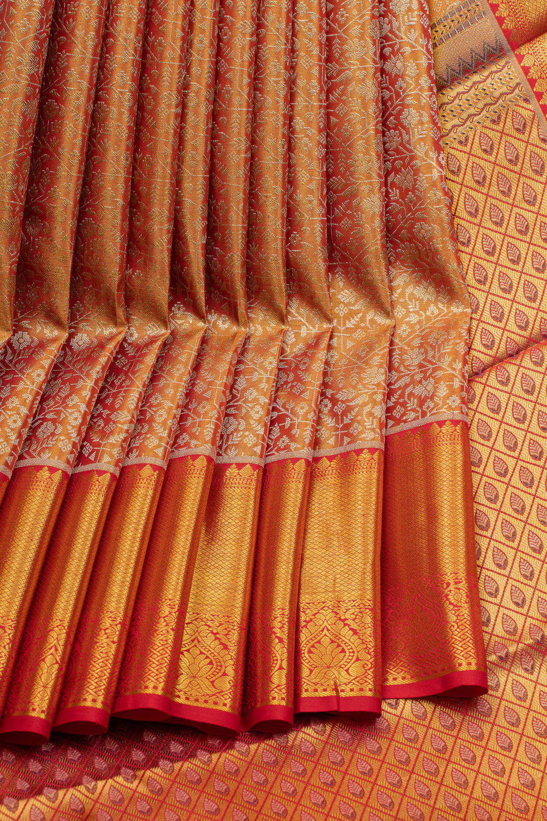 Peach and gold tissue pure Kanchipuram  silk saree