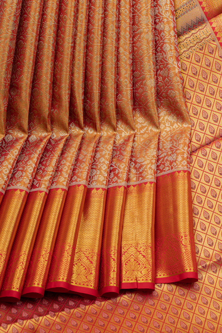 Peach and gold tissue pure Kanchipuram  silk saree