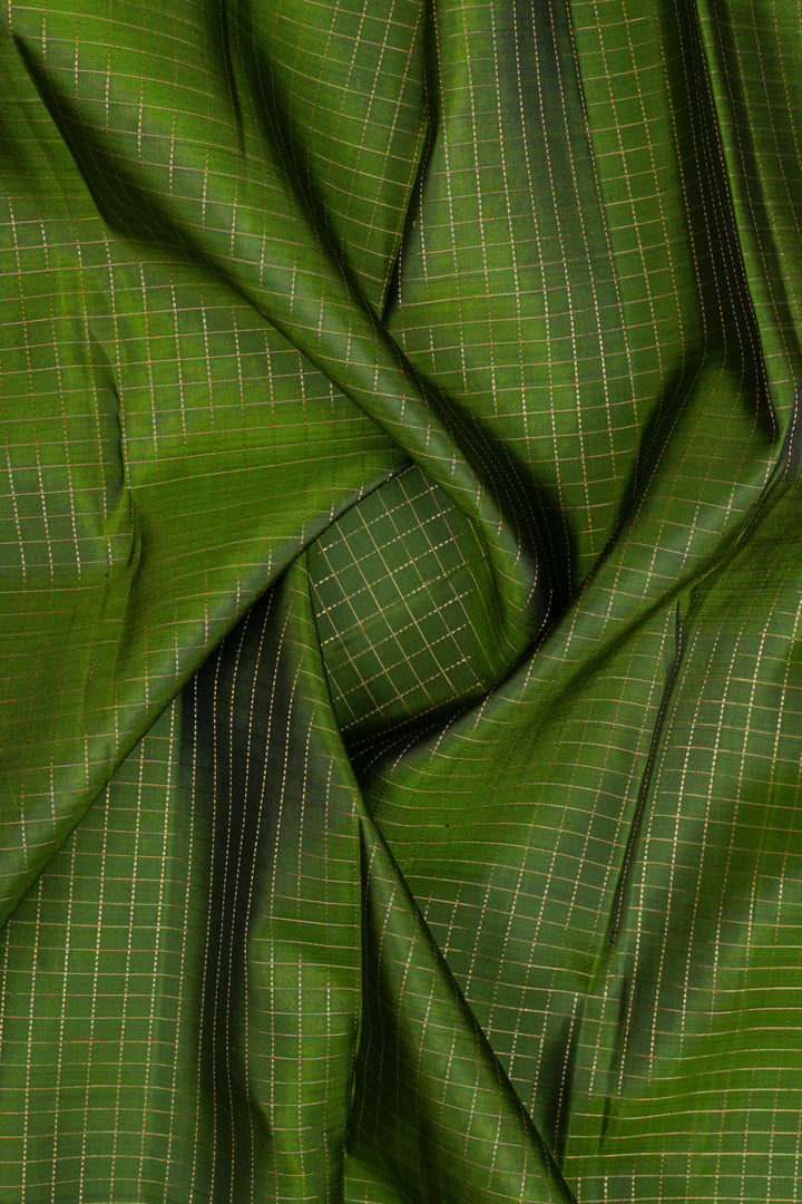 Green and jamun checks  pure kanchipuram silk saree