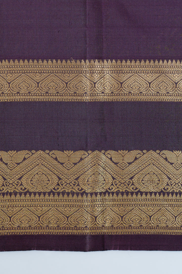 Green and jamun checks  pure kanchipuram silk saree