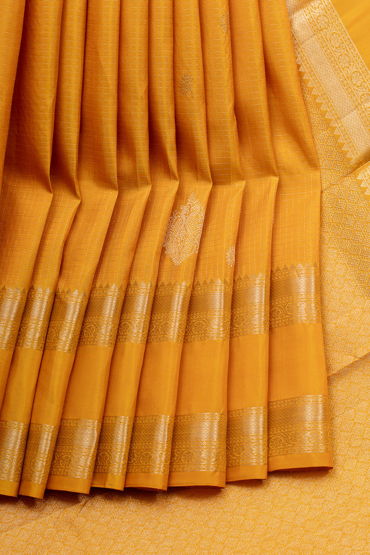 Yellow zari checks pure kanchipuram silk saree