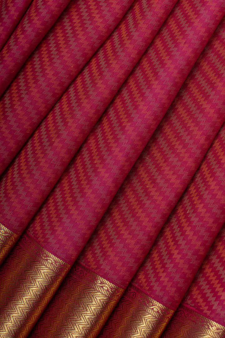 Red chevron jacquard pure Kanchipuram silk saree