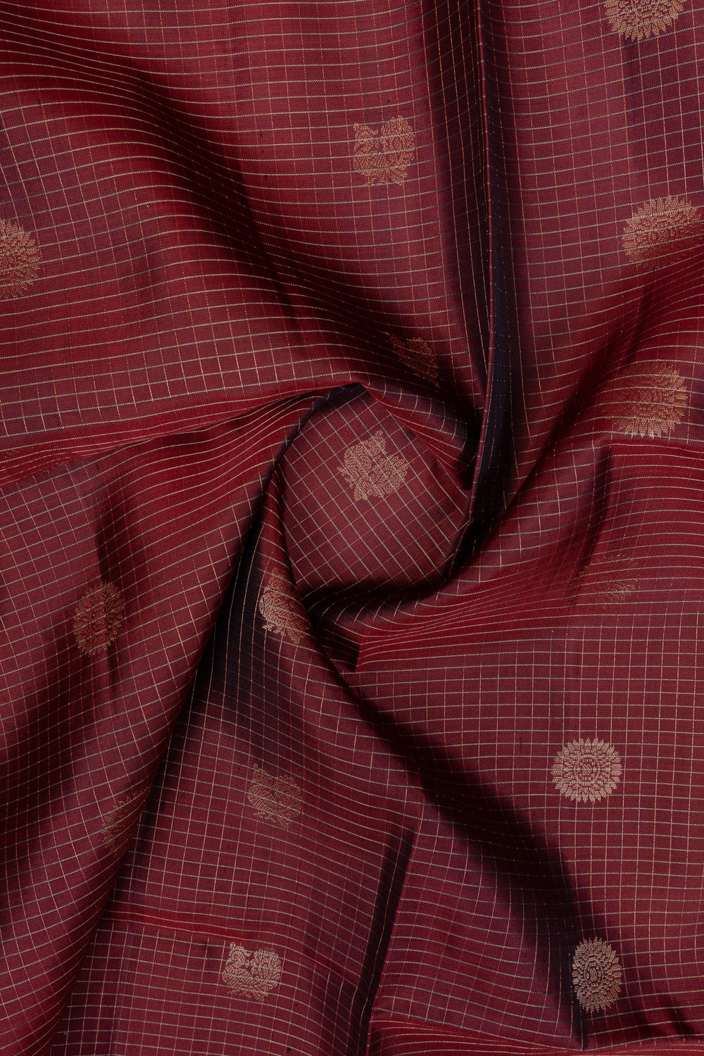 Maroon zari checks pure kanchipuram silk saree