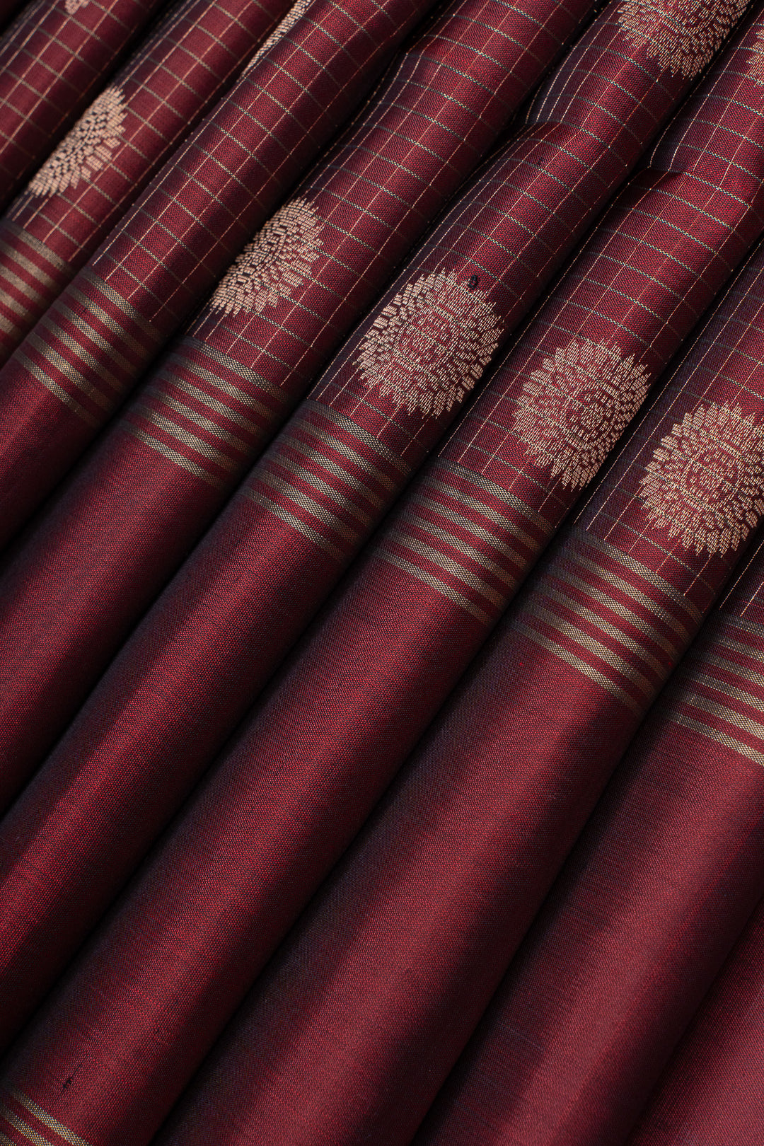 Maroon zari checks pure kanchipuram silk saree