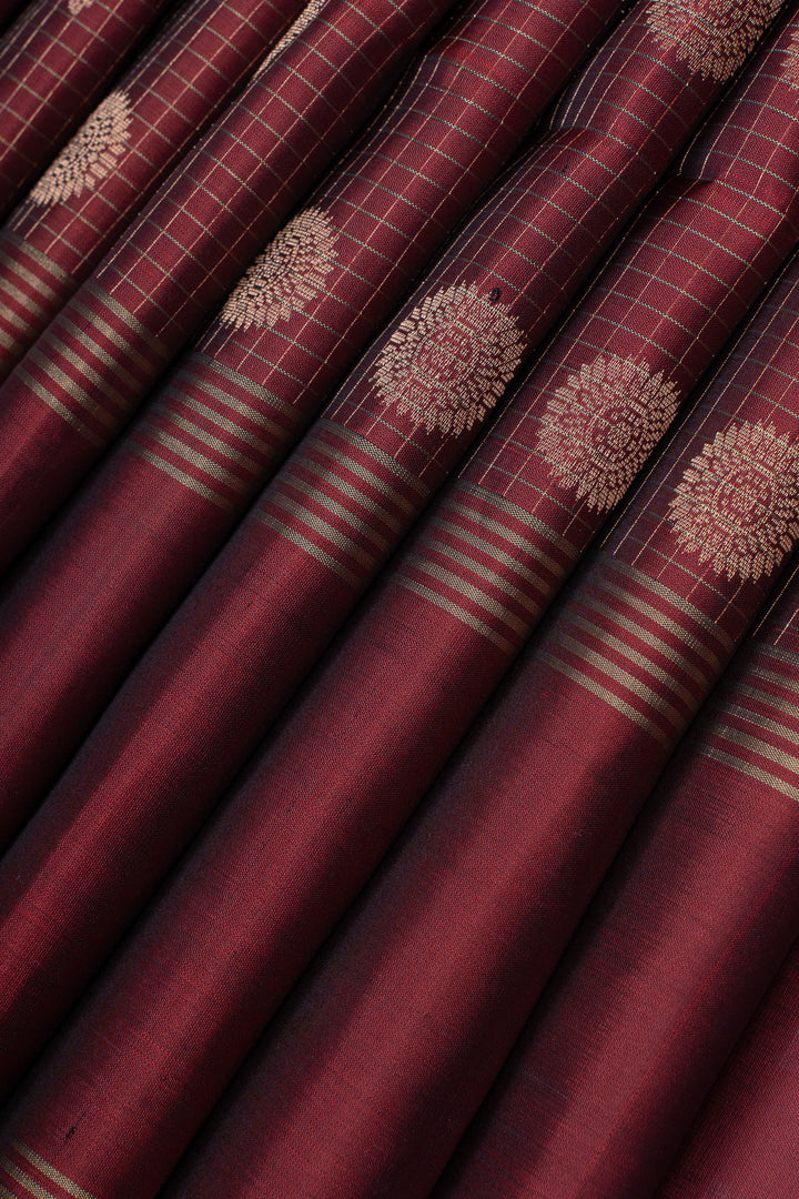 Maroon zari checks pure kanchipuram silk saree