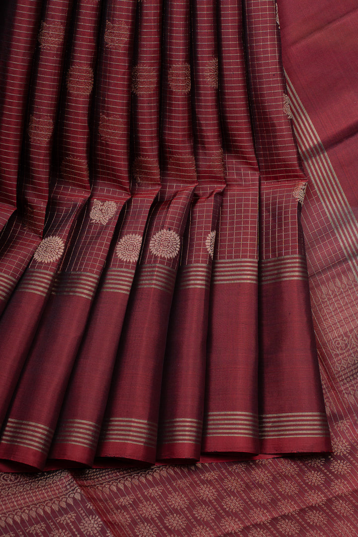 Maroon zari checks pure kanchipuram silk saree